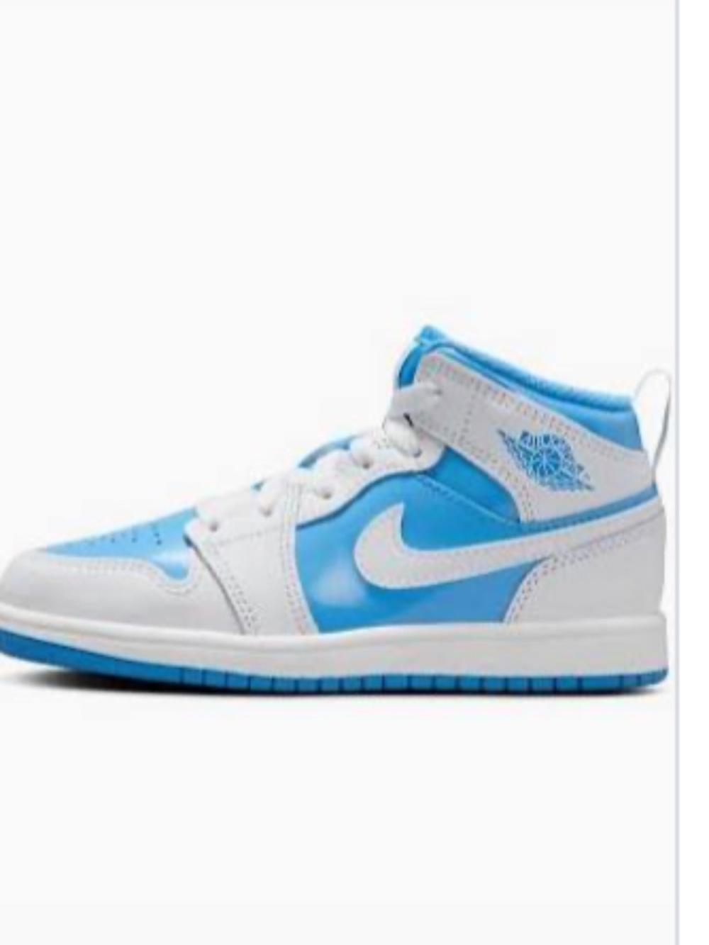 Air Jordan I Mid Youth size 3Y. Light blue and white.